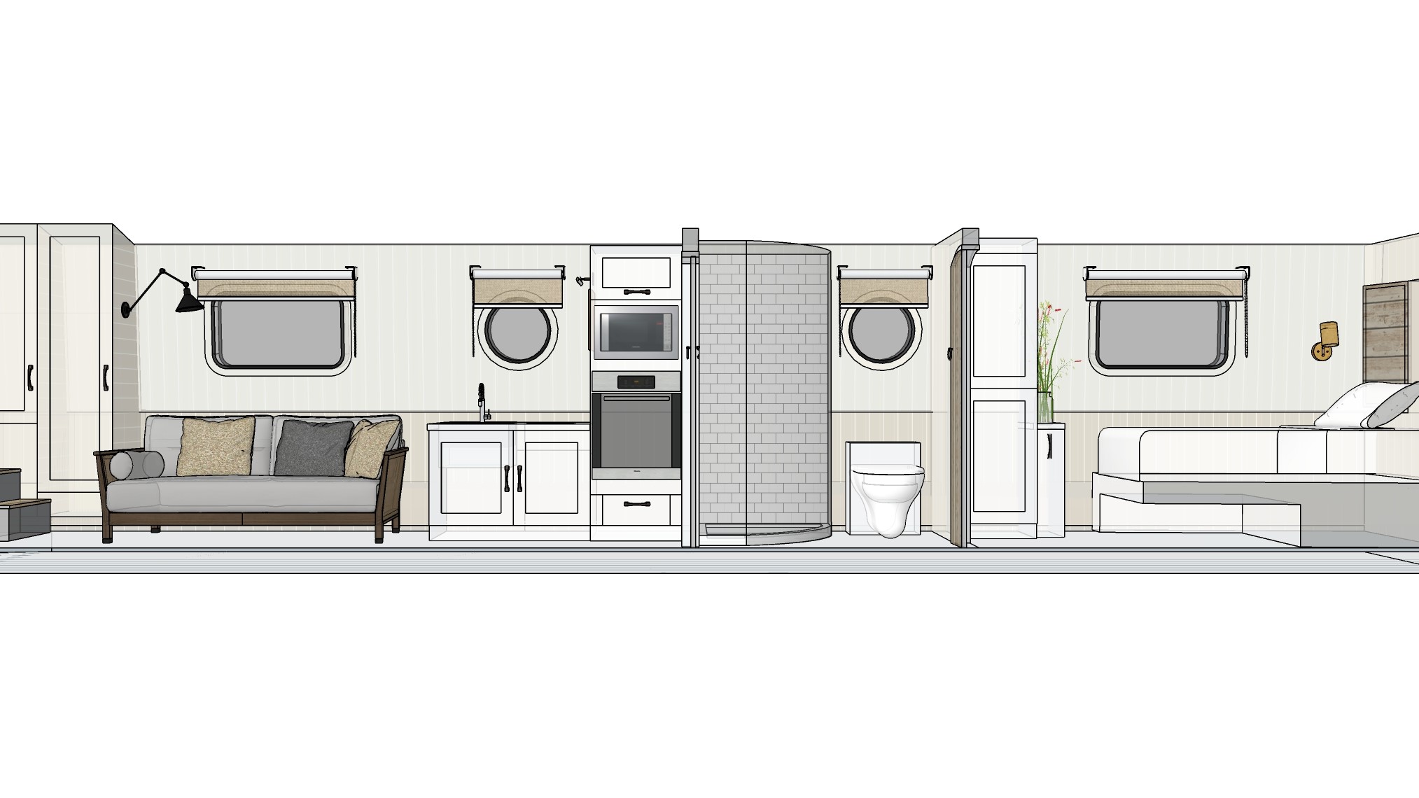 Interior design by Skipperlings elevation of a narrowboat build