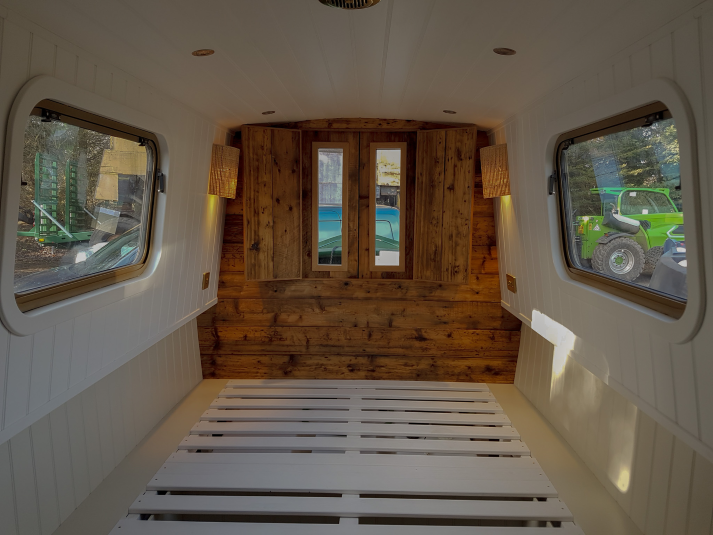 Boat bed unstaged on a uk narrowboat